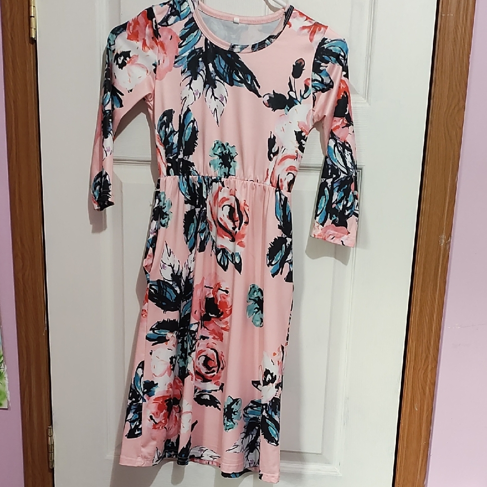 Girls' Pink Floral Long Sleeve Dress